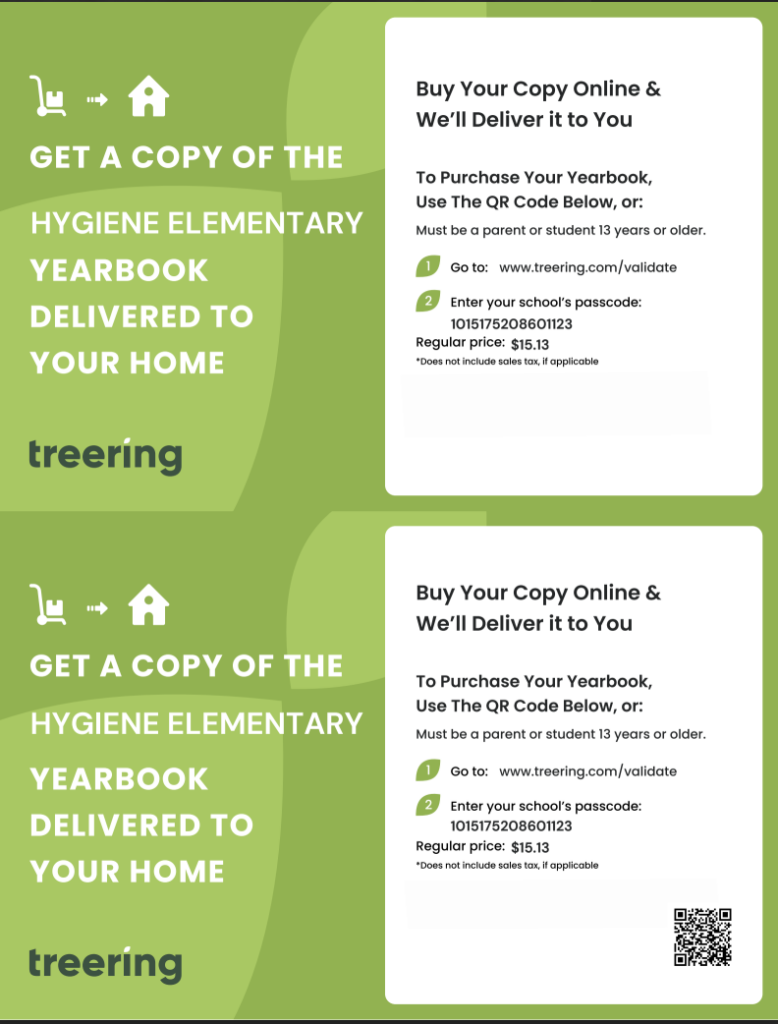 Information about purchasing the Hygiene Elementary yearbook online, including access details and pricing.