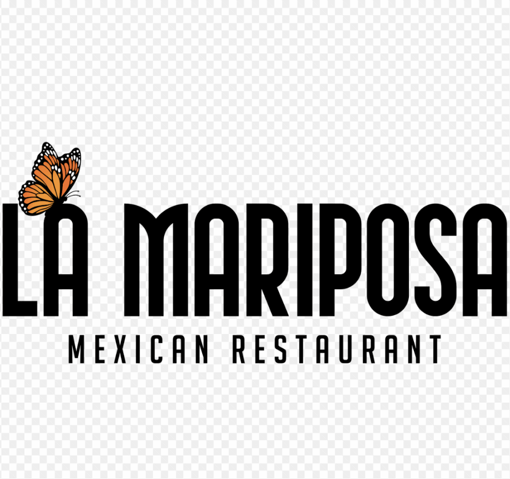 Logo for La Mariposa Mexican Restaurant, featuring a butterfly and bold text.