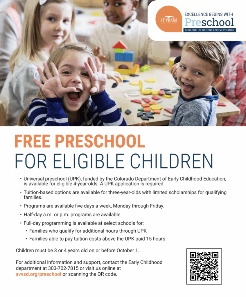 Children playing with educational toys in a preschool setting, promoting free preschool for eligible children.