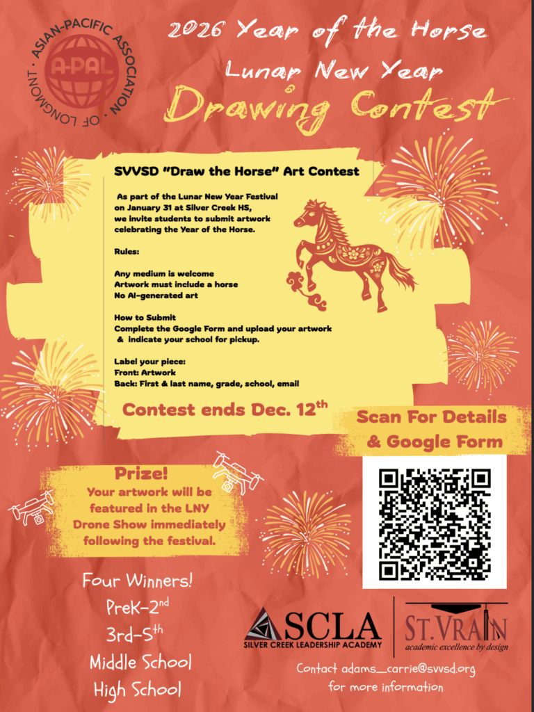 Poster for a Lunar New Year drawing contest for students, featuring rules, submission details, and a prize announcement.
