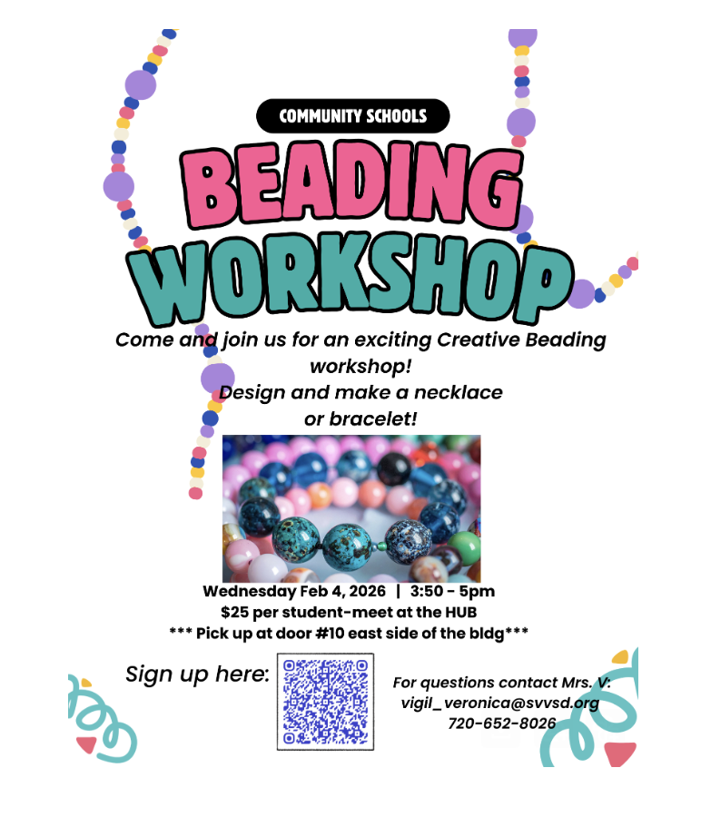 Colorful beaded jewelry displayed; event details for a beading workshop on February 4, 2026, included.